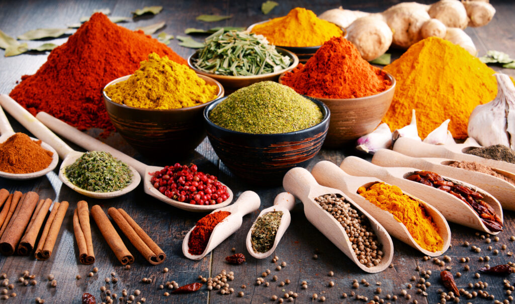 Variety,Of,Spices,And,Herbs,On,Kitchen,Table.